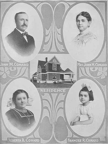 John M. Conard, Mrs. Conard, residence, Alberta B. and Frances R.