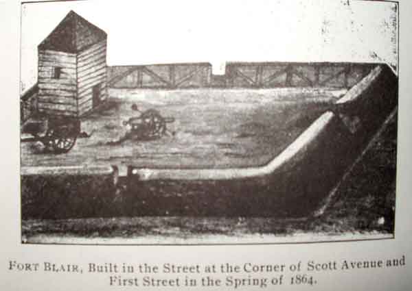 Fort Blair, Built in the Street at the Corner of Scott Avenue and First Street in the Spring of 1864