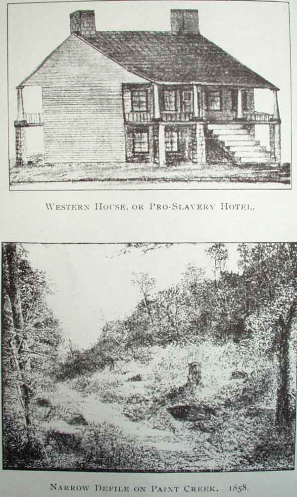 Western House, or Pro-Slavery Hotel/Narrow Defile on Paint Creek. 1858.
