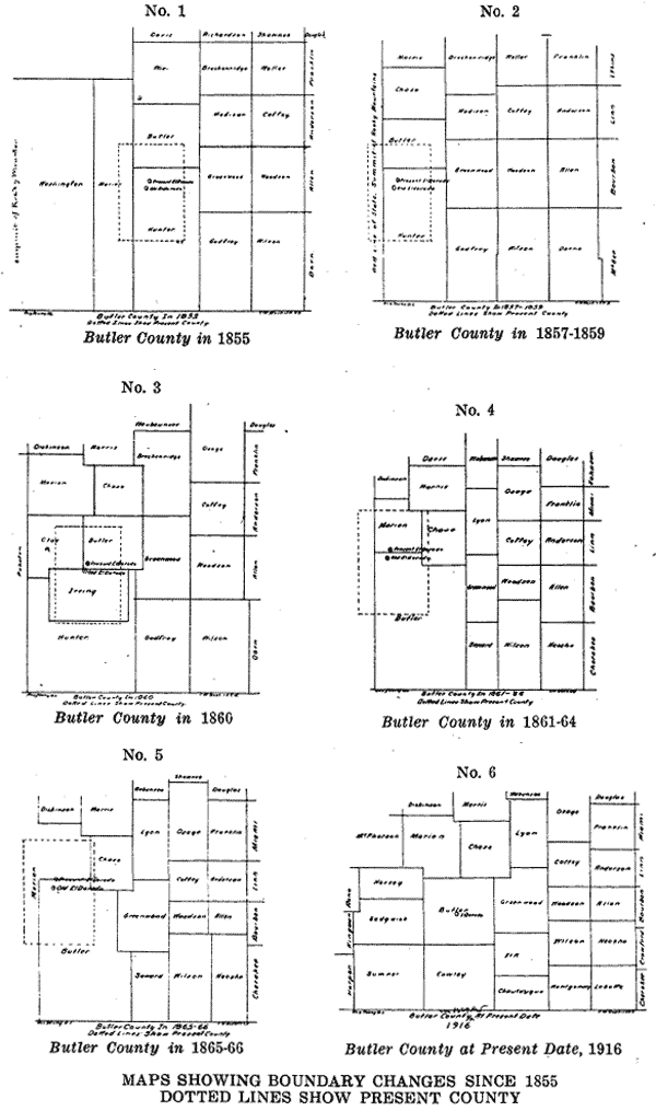 Maps Showing boundary changes of Butler County 1815-1916