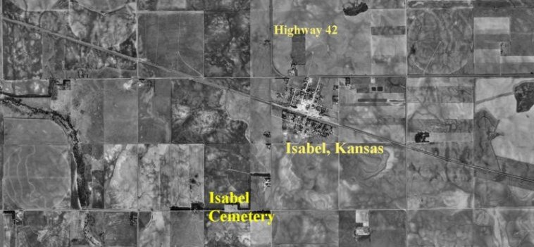 Isabel Cemetery, Barber County, Kansas.

USGS aerial photograph courtesy of Harold Vanderboegh.