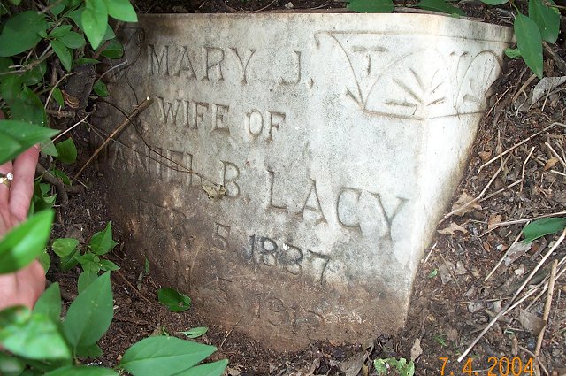 Headstone for Mary J. Lacy,

Lacy Cemetery, Barber County, Kansas.

Photo by Kim Fowles.