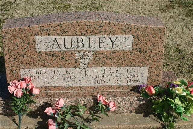 Gravestone for Bertha E. Aubley and Guy F. Aubley.

Mumford Cemetery, Barber County, Kansas.

Photo courtesy of Kim Fowles.