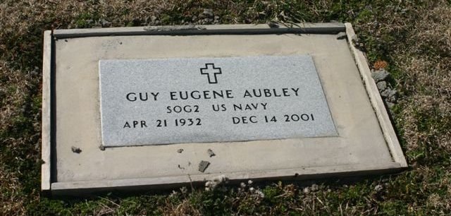 Gravestone for Guy Eugene Aubley, SOG2, US Navy, Apr 21, 1932 - Dec 14, 2001.

Mumford Cemetery, Barber County, Kansas.

Photo courtesy of Kim Fowles.