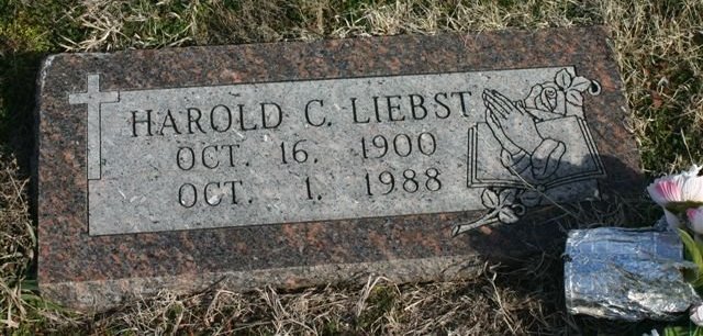 Gravestone for Harold C. Liebst

Mumford Cemetery, Barber County, Kansas.

Photo courtesy of Kim Fowles.