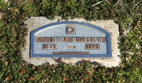 Gravestone for Emma Ormiston

Mumford Cemetery, Barber County, Kansas.

Photo courtesy of Kim Fowles.