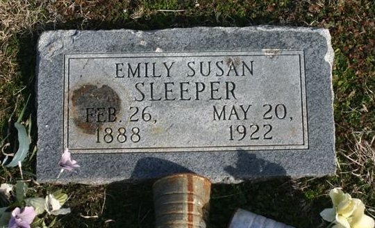 Gravestone for Emily Susan Sleeper

Mumford Cemetery, Barber County, Kansas.

Photo courtesy of Kim Fowles.