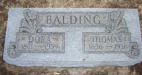 Gravestone for Thomas and Dora (Miner) Balding.