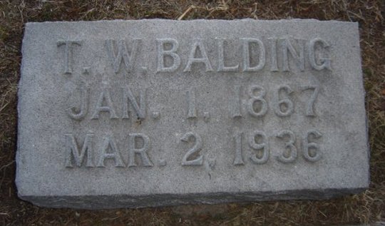 Gravestone of Thurman W. Balding, known as Tull Balding or Skeeter Balding in his hometown, and as 'Skeeter Baldwin' in connection with his outlaw days.