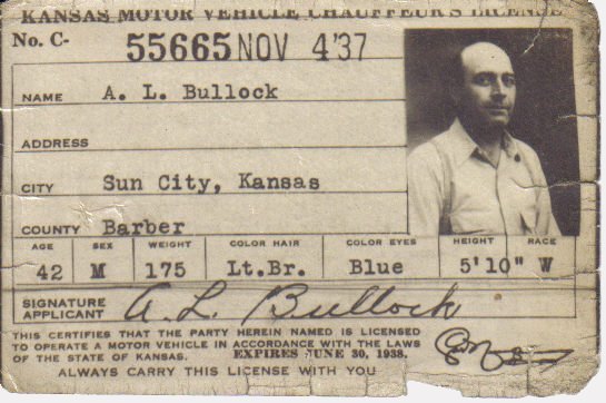 Lyle Bullock's 1937 Kansas driver's license.