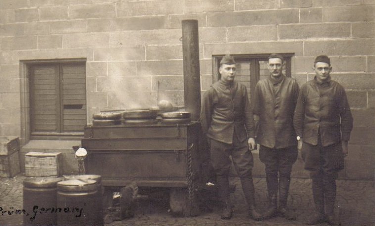Lyle Bullock, at left, with two other WWI Army soldiers.

Back of photo captioned: 'Our Kitchen in Germany'.

Photo courtesy of Kim Fowles.