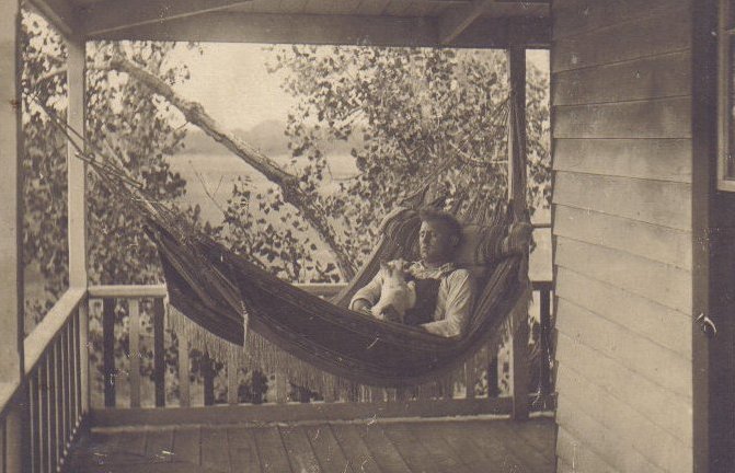 Ralph Massey in hammock - on the porch of their home northwest of Sun City - This is a self portrait.

Photo from the collection of Brenda McLain, courtesy of Kim Fowles.
