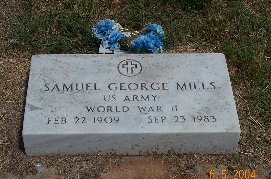 Gravestone for Samuel George Mills,

Sunnyside Cemetery, Sun City, Barber County, Kansas.

Photo by Kim Fowles.