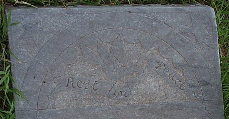 Detail of the gravestone for Archable and Mary A. Feltner.

The image is of a dove carrying a ribbon with the words 