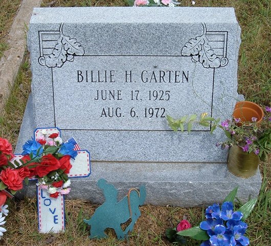 Gravestone for Billie H. Garten, Sunnyside Cemetery, Sun City, Barber County, Kansas.