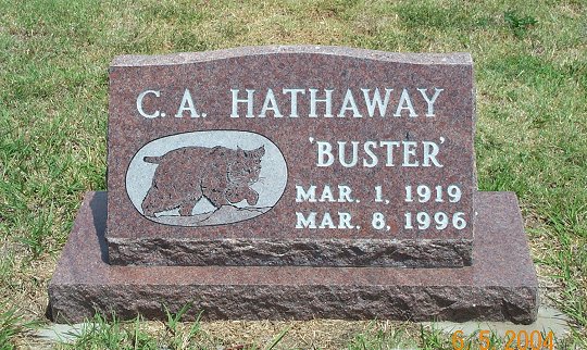 Gravestone for C.A. 'Buster' Hathaway,

Sunnyside Cemetery, Sun City, Barber County, Kansas.

Photo by Kim Fowles.