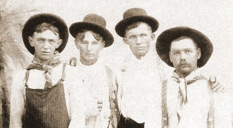 Left to right:

Ira Kennedy, Homer Hoagland (arm in a sling), Miles Johnson, Roy Hammond.

Photo courtesy of Elizabeth (Covington) Hoagland.
