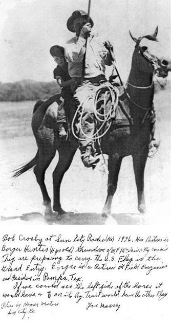 Bob Crosby with his 4-year old partner, Barger Hunter, at McLain's Roundup. Photo by Homer Venters, from the collection of Brenda McLain. Caption by Joe Massey.