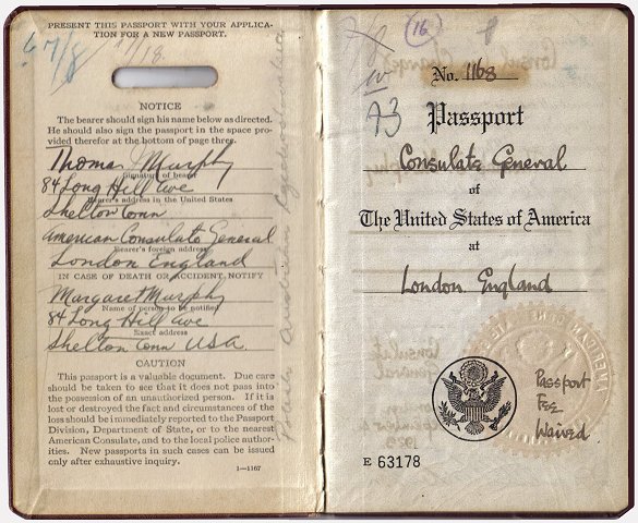 Thomas J. Murphy's passport.

From the collection of Brenda McLain.