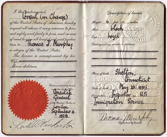 Thomas J. Murphy's passport.

From the collection of Brenda McLain.
