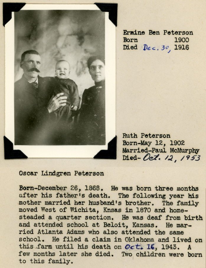 Oscar Lindgren & Atlanta (Adams) Peterson with one of their children.