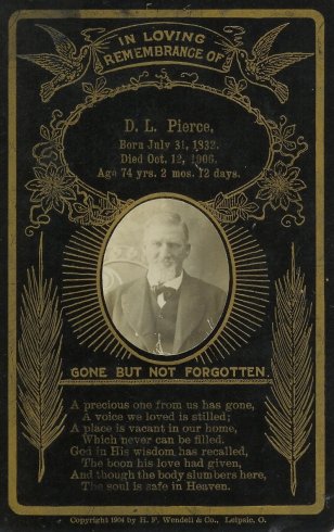 Funeral card for Daniel L. Pierce.

Courtesy of Carol (Lake) Rogers.