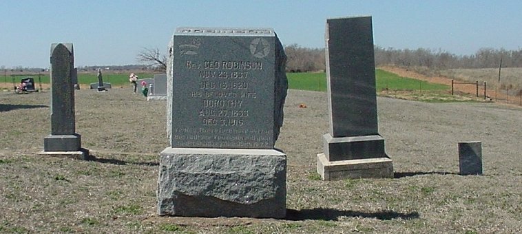 Gravestone for Reverend George Robinson and Dorothy (Green) Robinson, Sharon Cemetery, Sharon, Barber County, Kansas.

Photo by Ed Rucker, 17 March 2007.