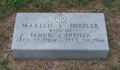 Gravestone for Marian L. Shepler,

Sunnyside Cemetery, Sun City, Barber County, Kansas.

Photo by Kim Fowles.