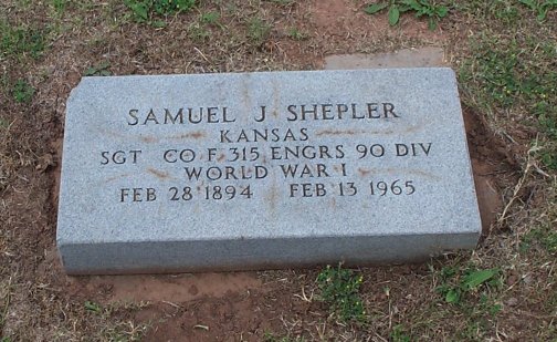 Gravestone for Samuel Jefferson Shepler,

Sunnyside Cemetery, Sun City, Barber County, Kansas.

Photo by Kim Fowles.
