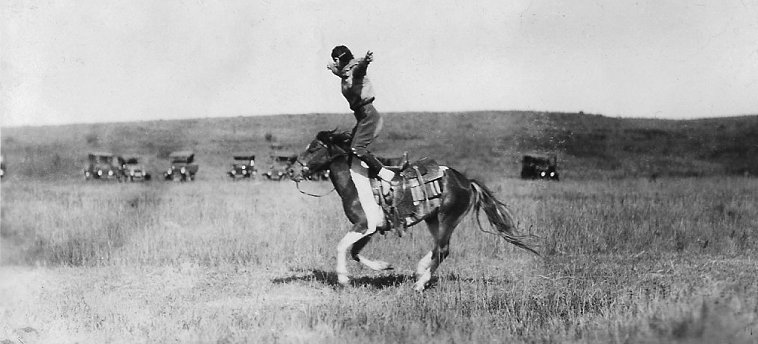 Cowgirl Stunt Rider at the McLain Roundup, Sun City, Barber County, Kansas.   Photo by Homer Venters, courtesy of his great-nephew, Mike Venters. 