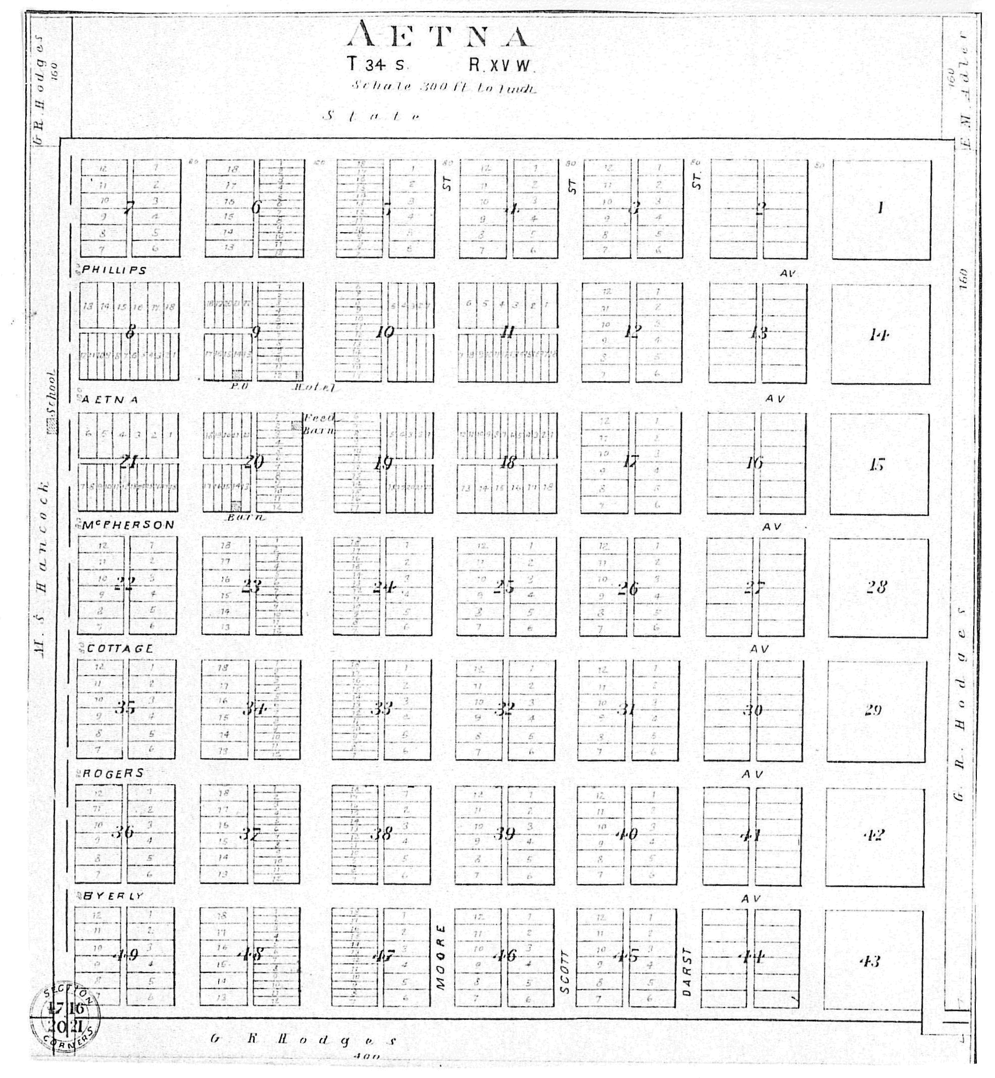 Plot Map of Aetna, Barber County, Kansas. 

From the 'Standard Atlas of Barber County Kansas', 1905.

Map courtesy of Kimberly (Hoagland) Fowles.