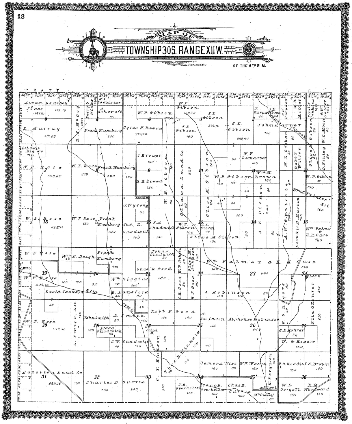 Elm Mills Township 30S. Range XIIW of the 6th P.M., G.A. Ogle Map, Barber County, Kansas
