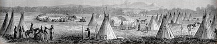 Indian Lodge at Medicine Creek, Kansas -- Scene of the Late Indian Peace Council.

Harper's Weekly, October 16 - 26, 1867.

Sketch by J. Howland.