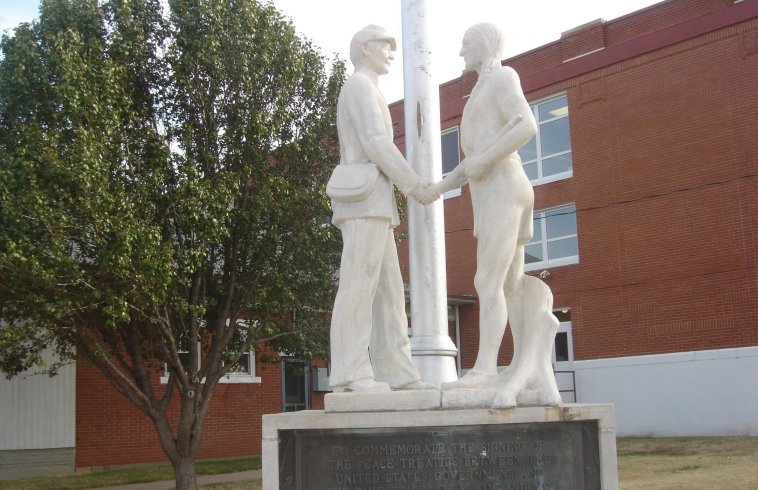 Peace Treaty Statue, Medicine Lodge, Barber County,  Kansas.

Photo by Nathan Lee, October 2006.