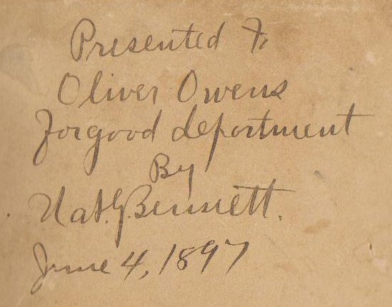 Inscription on the back of the 1897 photo of Oliver W. Owens with his Belvidere schoolmates.