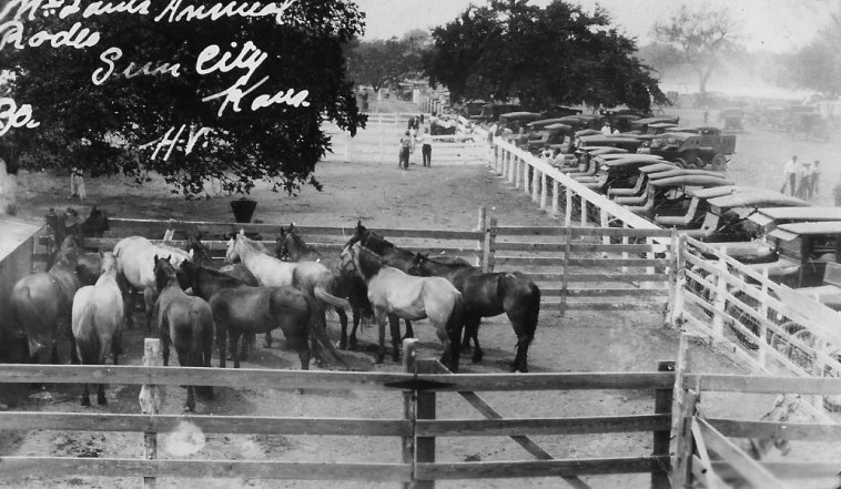 Corrals, McLain Roundup, Sun City, Barber County, Kansas.   Photo by Homer Venters, courtesy of his great-nephew, Mike Venters. 