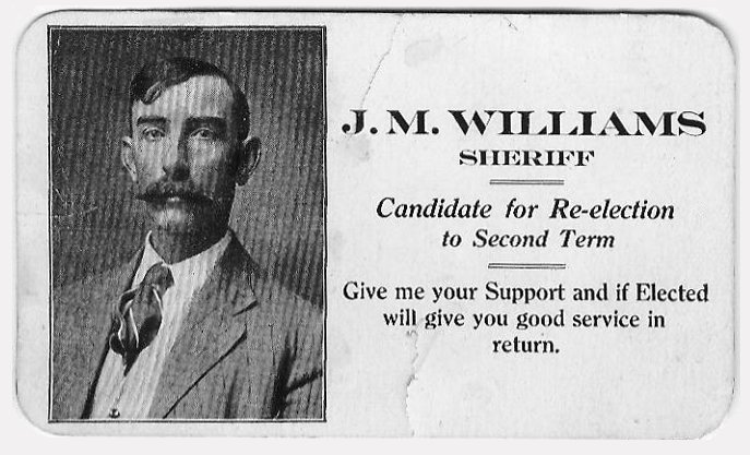 Sheriff James Marion Williams of Comanche County, Kansas.

Photo courtesy of Nella Hartley of Sterling, Kansas