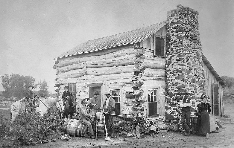 James Marion Williams family at their home on the Dick Phillips Ranch, Comanche County, Kansas, 1898.

 From left:  Guy Williams on white horse, Thomas Williams on dark horse, 3 unknown cowboys, Ora Williams (little boy), Agnes Williams (little girl),  James M. Williams and Nellie Irena Williams.

Photo courtesy of Nella Hartley of Sterling, Kansas