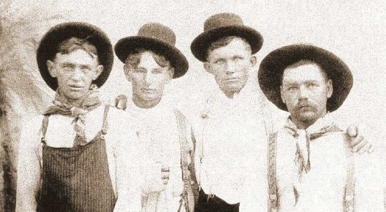 Left to right:

Ira Kennedy, Homer Hoagland (arm in a sling), Miles Johnson, Roy Hammond.

Photo courtesy of Elizabeth (Covington) Hoagland.