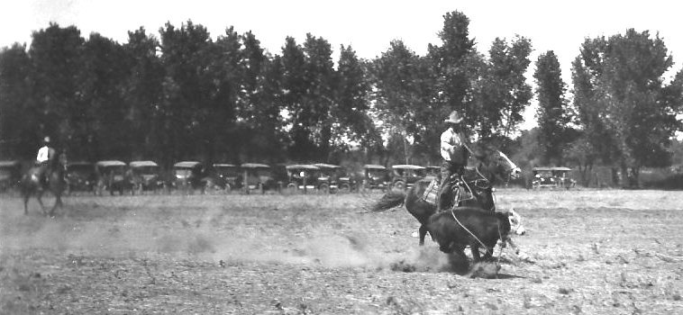 Calf Roping, McLain Roundup, Sun City, Barber County, Kansas.   Photo by Homer Venters, courtesy of his great-nephew, Mike Venters. 