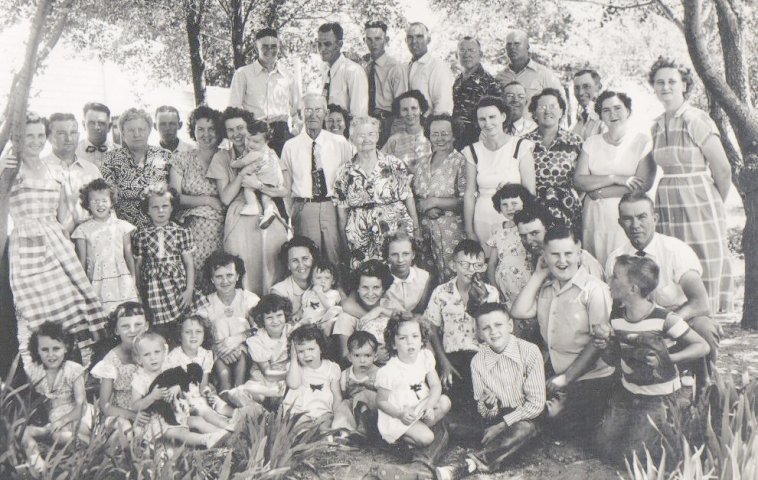 James Marion Cline and Minerva Frances (Metzker) Cline with their family on their 50th wedding anniversary, June 25, 1950.

Photo courtesy of Rhonda (Cline) Nickel