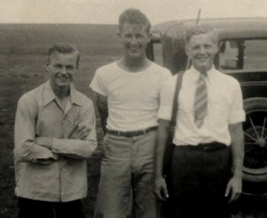 From left: Orlin Downing, Wayne Nielsen and Byron Wood of Wilmore, Comanche County, Kansas, about 1944. 

Photo by Wendel Ferrin.