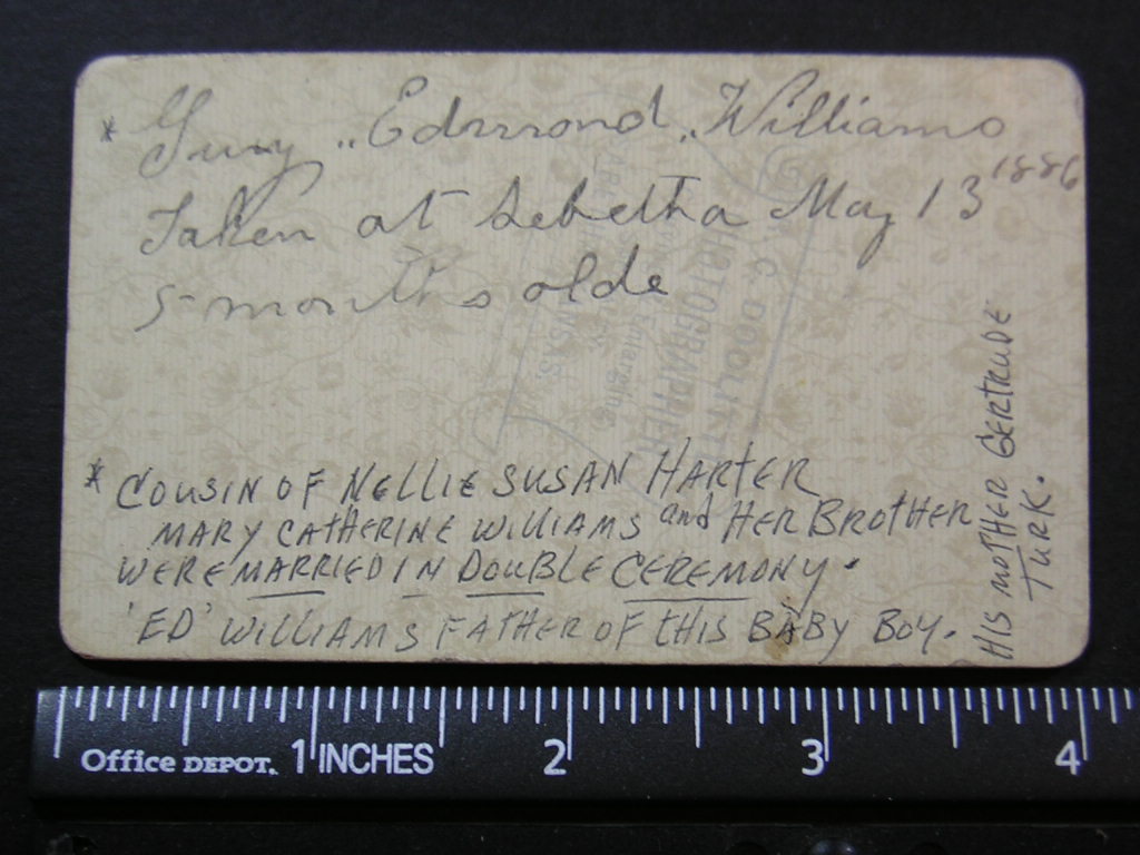 Back of the photo of Guy Edward Williams
