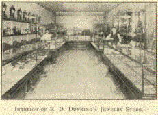 INTERIOR OF E.D. DUNNING'S JEWELRY STORE.