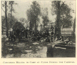 CONCORDIA MILITIA IN CAMP AT CLYDE DURING THE CARNIVAL.