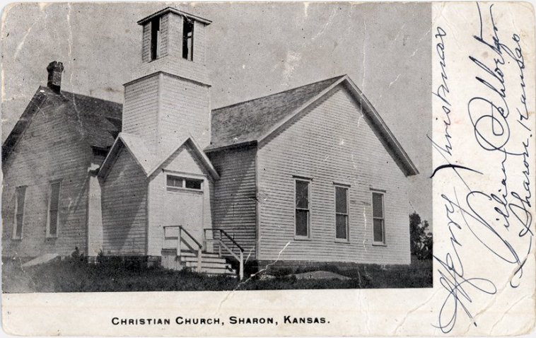 Christian Church, Sharon, Kansas, 1917-1918.

Photo postcard courtesy of Douglas Lyon.