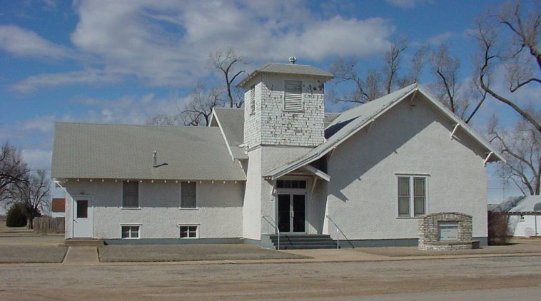 The Old Baptist Church, now the New Community Church.

Sharon, Barber County, Kansas.

Photo by Ed Rucker, February 2007.
