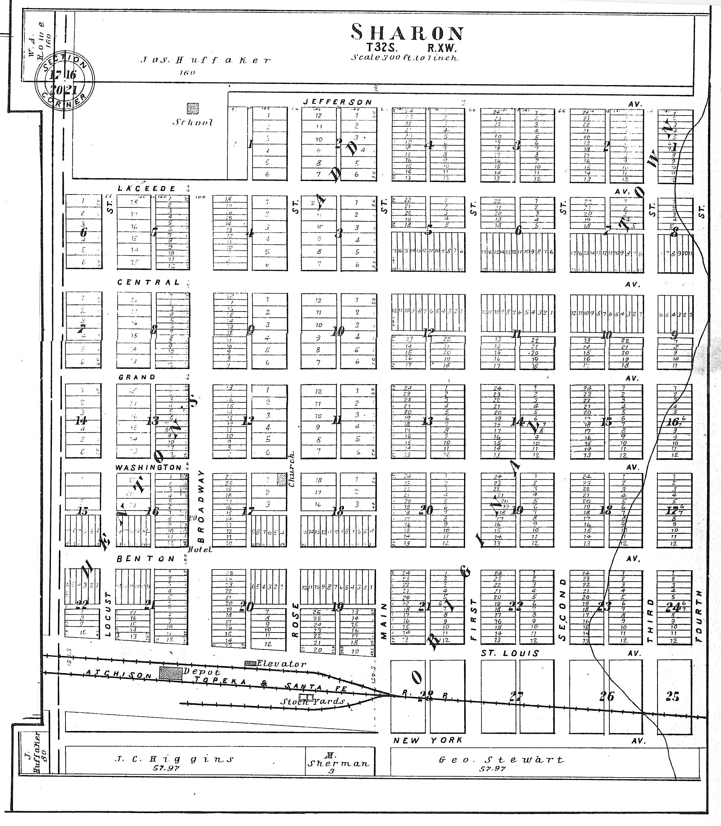 Plot Map of Sharon, Barber County, Kansas. 

From the 'Standard Atlas of Barber County Kansas', 1905.

Map courtesy of Kimberly (Hoagland) Fowles.